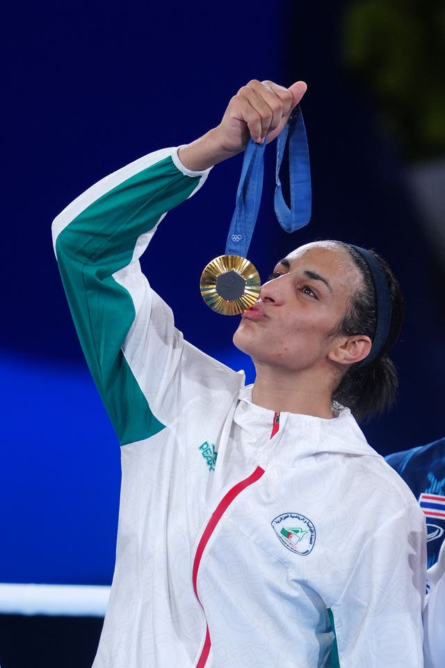 Imane Khelif celebrates winning Olympic gold in Paris