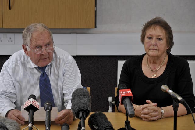 Steve and Pat Hall give a press conference at Bath police station  (Ben Birchall/PA)