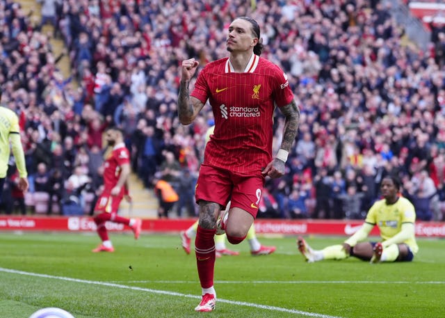 Liverpool’s Darwin Nunez celebrates scoring