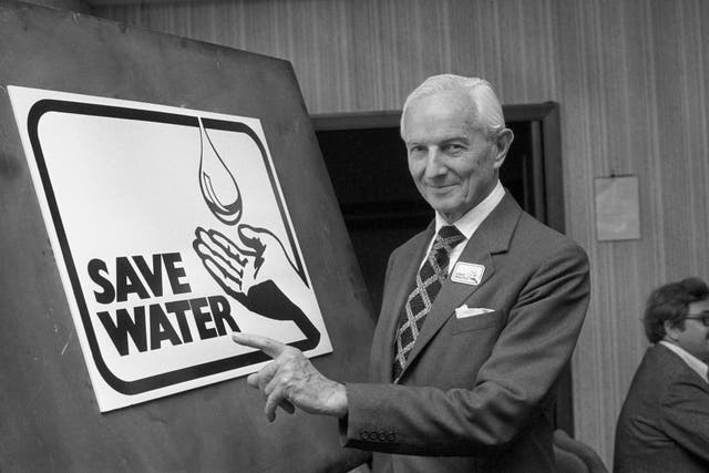 Lord Nugent, chairman of the National Water Council, launches the Save Water campaign in the summer of 1976 (PA)