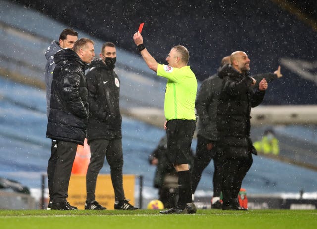 Dean Smith was sent off for his complaints
