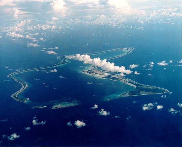 An aerial view of the British Indian Ocean Territory (BIOT) or Chagos Islands, formerly the Oil Islands