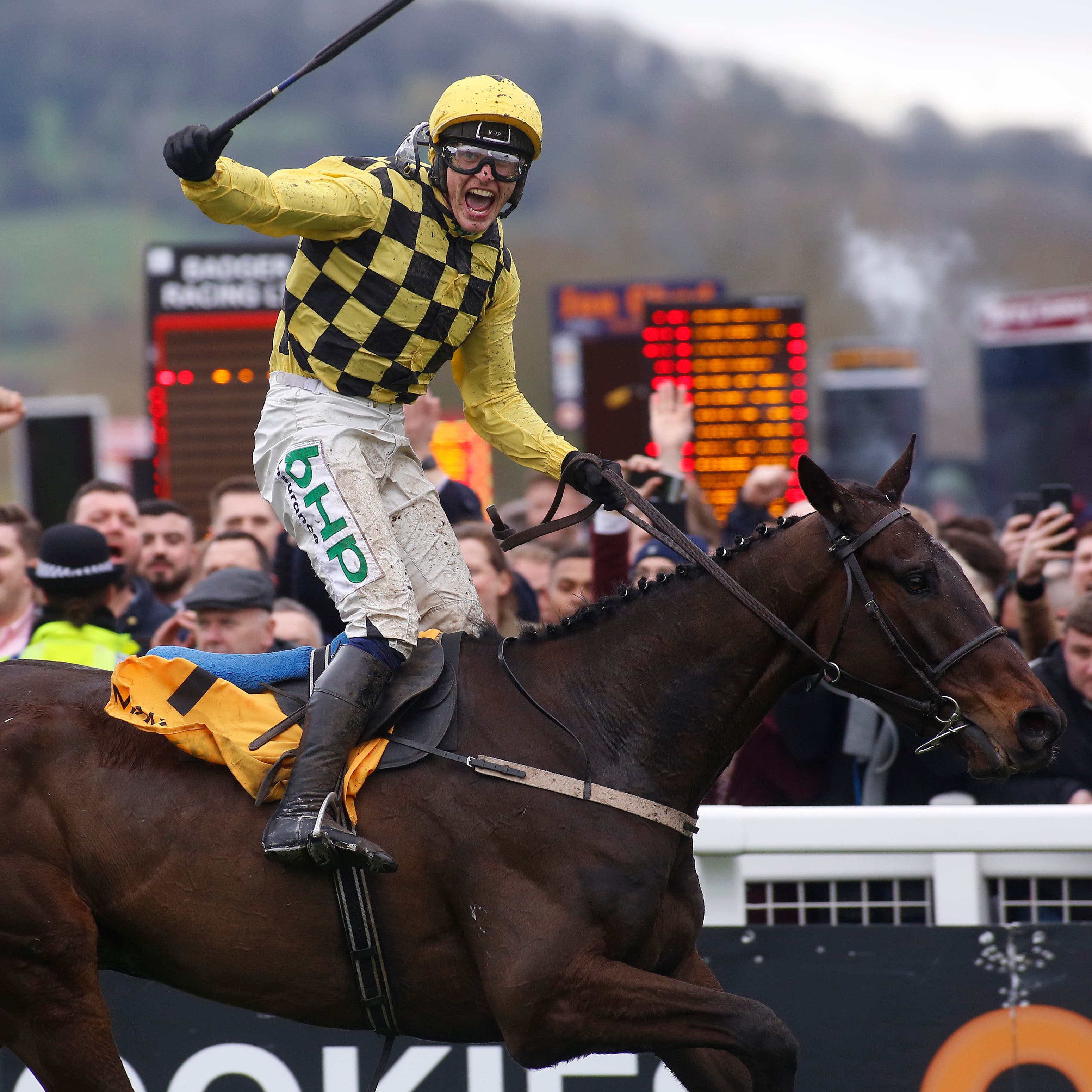 Paul Townend salutes the crowd as Al Boum Photo wins the Gold Cup