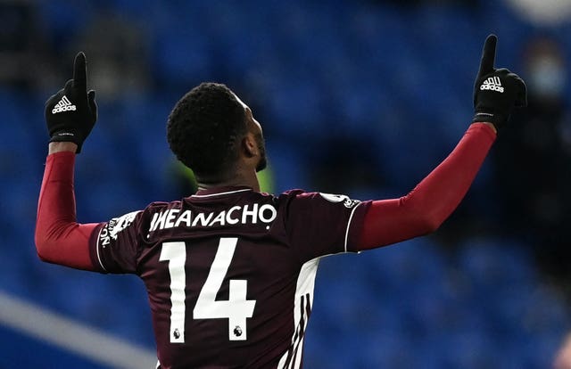 Leicester's Kelechi Iheanacho celebrates scoring against Brighton