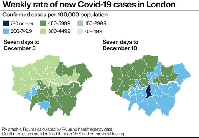 Weekly rate of Covid-19 cases in London