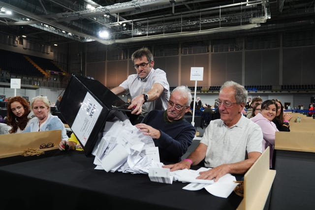 Ballot boxes emptied at the Glasgow General Election count