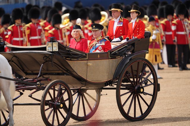 King and Queen in carriage at Trooping the Colour 
