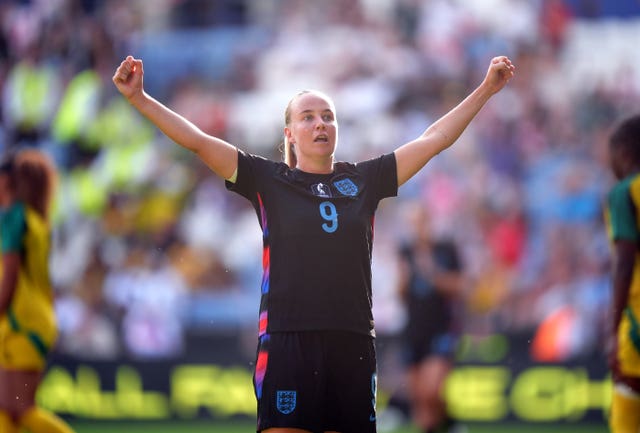 Beth Mead celebrates scoring England's seventh goal