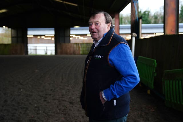 Nicky Henderson addresses the media at Seven Barrows 