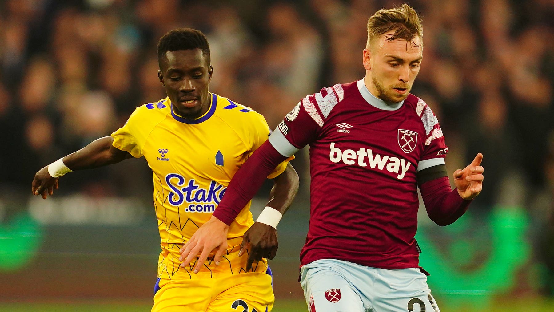 Jarrod Bowen, right, shot down Everton as West Ham secured an overdue win (Victoria Jones/PA)
