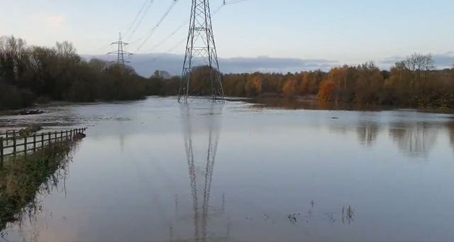 Floodwater at the Rother at Killamarsh, Derbyshire