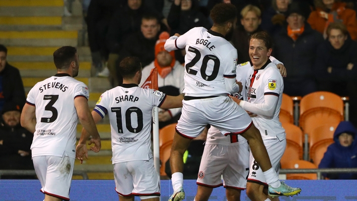 Sheffield United’s Sander Berge (right) celebrates after scoring against Blackpool (Tim Markland/PA)