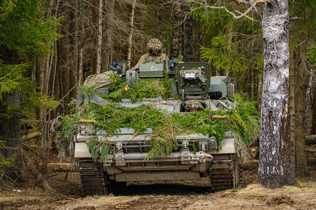 British soldiers on manoeuvres in the Tapa central military training area in Estonia during a Nato exercise