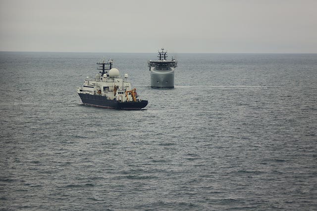 RFA Proteus monitoring the Yantar at sea in November 