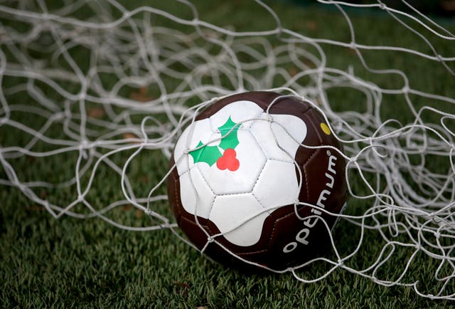 Special Christmas pudding footballs used in the annual Street Soccer Scotland festive football match in Edinburgh