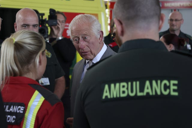 Charles meeting representatives from Merseyside’s emergency services and local community groups at Southport Community Fire Station