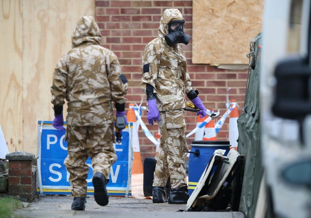 Members of the military wore protective clothing as work took place at the home of former Russian spy Sergei Skripal