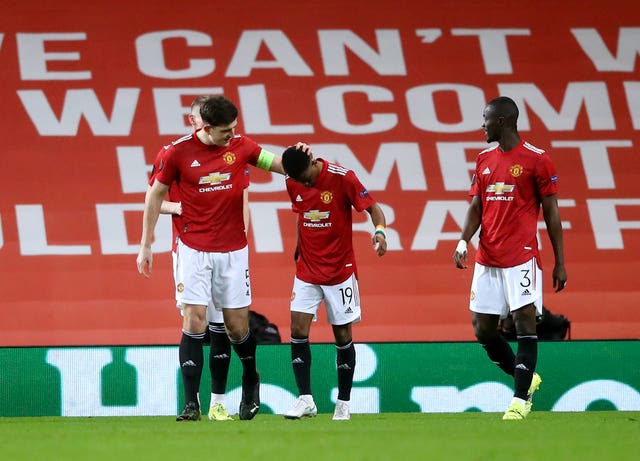 Amad Diallo (centre) headed Manchester United in front at Old Trafford