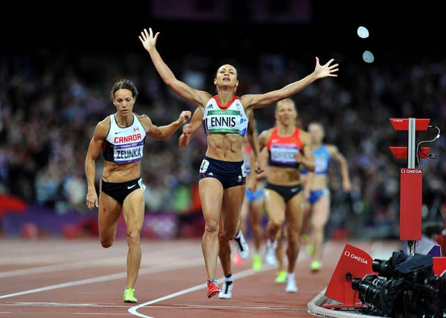 Jessica Ennis celebrates winning gold at London 2012