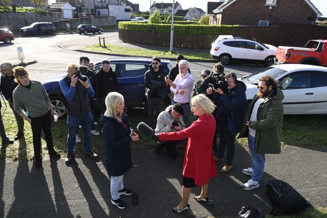 First Minister Michelle O’Neill faces questions from the media on the Garvaghy Road