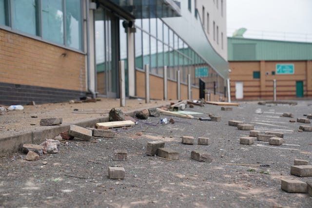 Bricks and debris outside a building