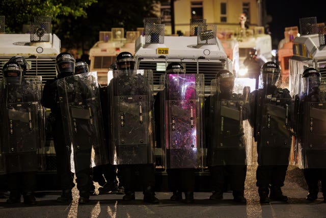 Police in riot gear in Ballymena