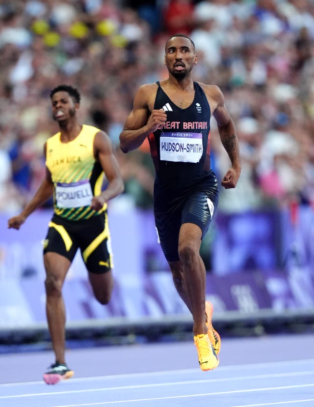 Great Britain’s Matthew Hudson-Smith looks to his left as he competes in the men's men’s 400m semi-final in Paris. 