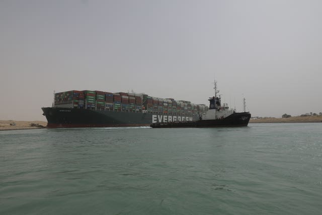 The Ever Given, a giant cargo ship (Suez Canal Authority/PA)