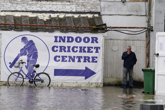 Flooding near Littlehampton Indoor Cricket Centre on Rope Walk in Littlehampton, West Sussex on April 9 2024