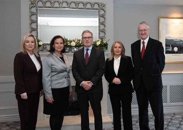 From left, Michalle O'Neill, Mary Lou McDonald, Sir Keir Starmer, Pat Cullen and Hilary Benn
