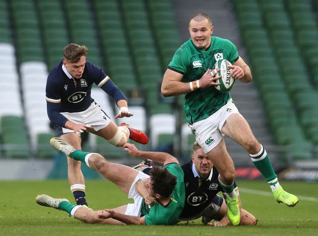 Ireland back Jacob Stockdale, right, could return from injury later in the tournament