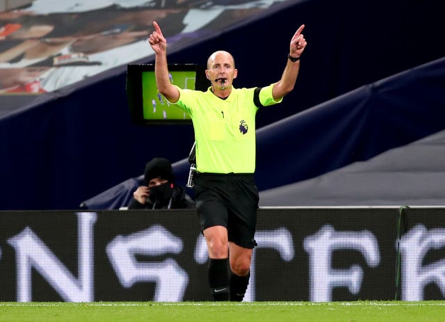 Referee Mike Dean disallows a goal scored by Aymeric Laporte during Manchester City's 2-0 loss at Tottenham in November having consulted a pitchside monitor. VAR remained a hot topic throughout the season, often adding to controversy rather than eradicating it