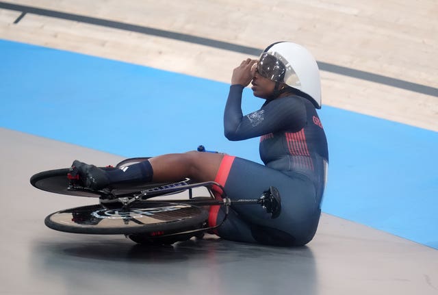 Great Britain’s Kadeena Cox crashed on the first corner of her final in Paris