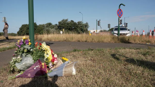 Flowers near crash site on A66 South Bank