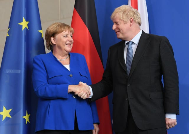 German Chancellor Angela Merkel with Prime Minister Boris Johnson in Berlin 