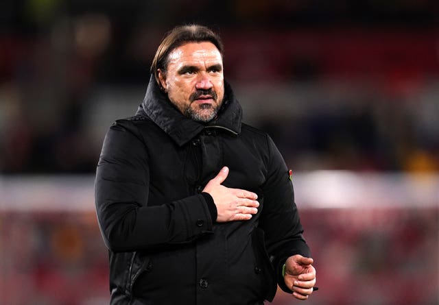 Former Norwich head coach Daniel Farke salutes the fans