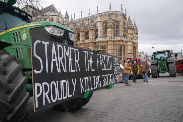 Tractors with protest signs in Westminster 