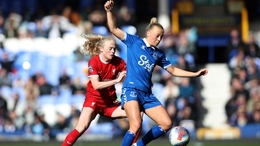 Liverpool’s Grace Fisk (left) and Everton’s Hanna Bennison battle for the ball (Jess Hornby/PA)