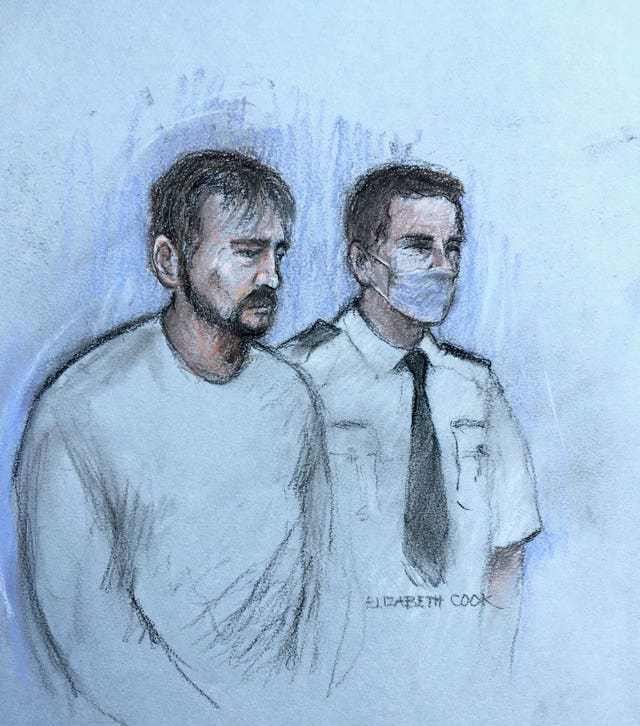 Court artist sketch by Elizabeth Cook of Collin Reeves, left, of Dragon Rise, Norton Fitzwarren, at Taunton Magistrates’ Court in November 2021