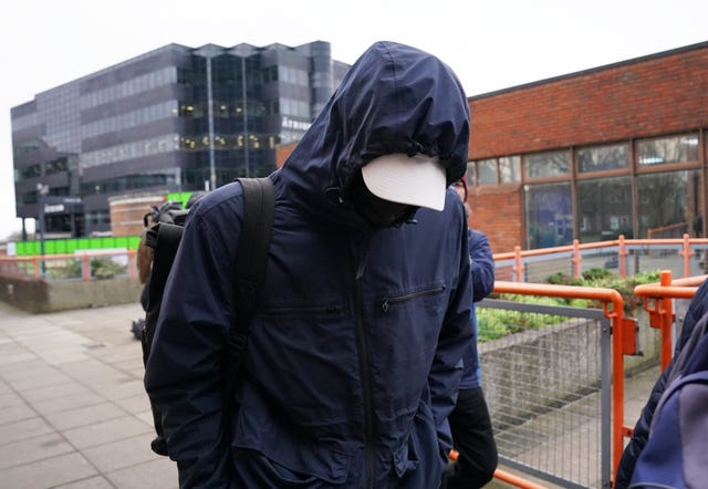 Joseph Watts arrives at Uxbridge Magistrates’ Court, west London, where he is accused of assaulting Arsenal goalkeeper Aaron Ramsdale