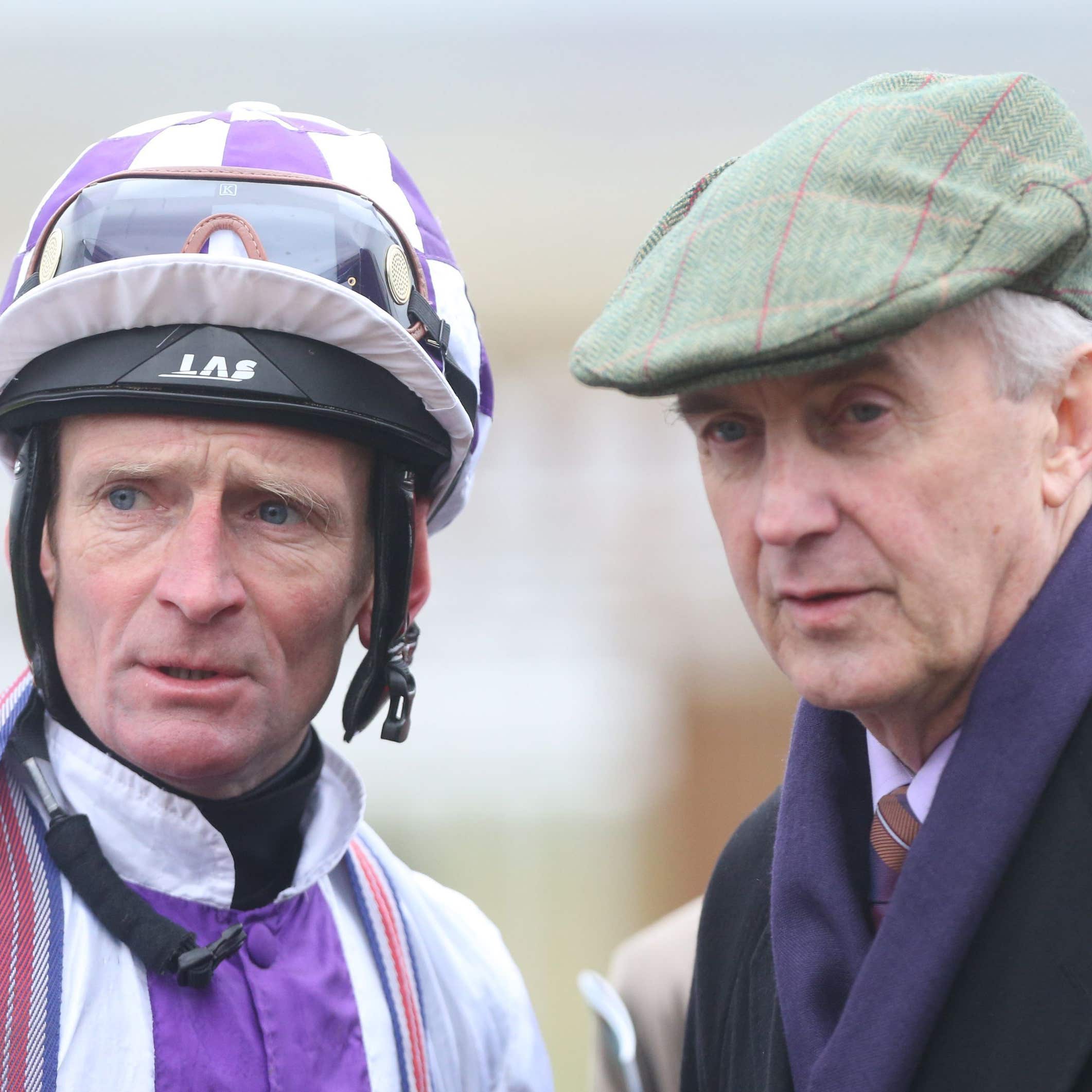 Jim Bolger (right) and Kevin Manning landed the Park Express Stakes with Normandel