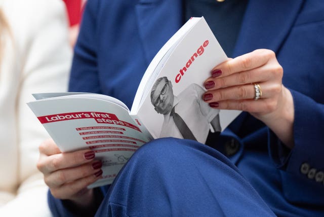 A close up of the Labour manifesto being read by Rachel Reeves