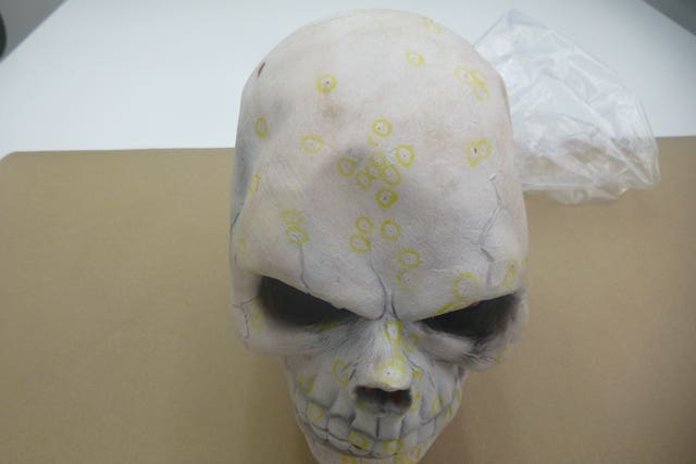 Skull mask worn by Alan Edwards