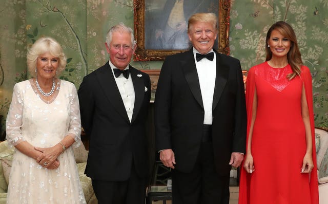 The then-Prince of Wales and Duchess of Cornwall with US President Donald Trump and his wife Melania in 2019 