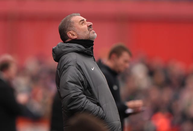 Tottenham manager Ange Postecoglou looks frustrated on the touchline