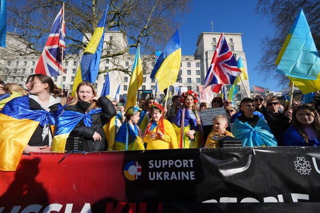 Rallying in support of Ukraine on Whitehall 