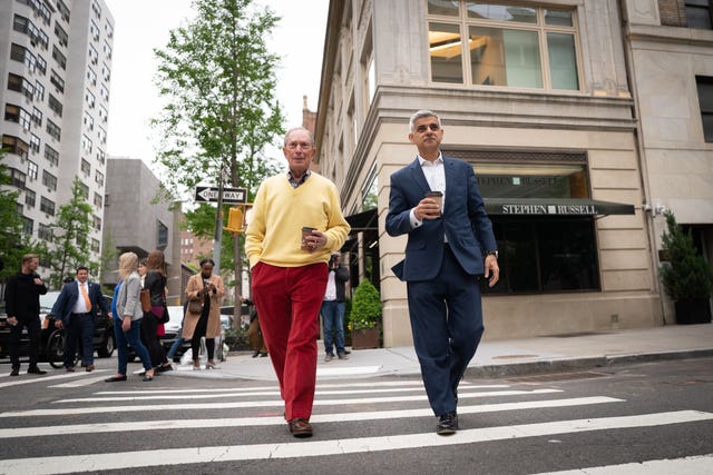 Mayor of London Sadiq Khan (right) meets former New York mayor Michael Bloomberg
