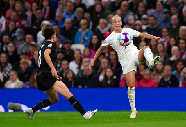 Beth Mead (right) has spoken about England wearing white shorts (Martin Rickett/PA).