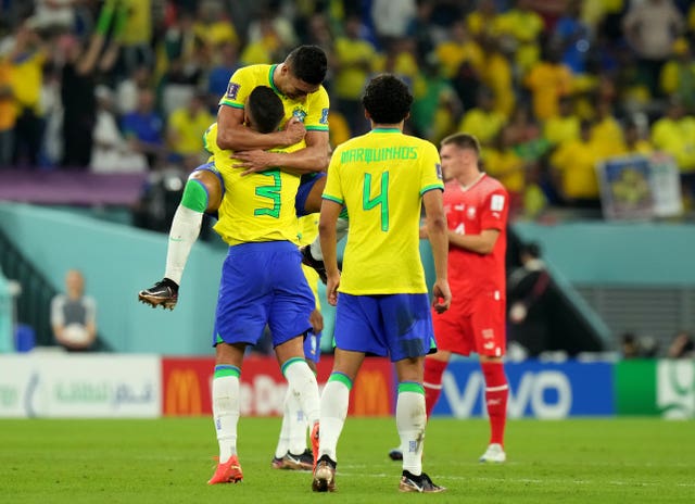 Brazil's Casemiro celebrates scoring