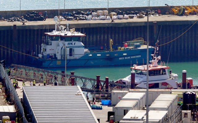 A group of people thought to be migrants are brought in to Dover onboard a Border Force vessel 